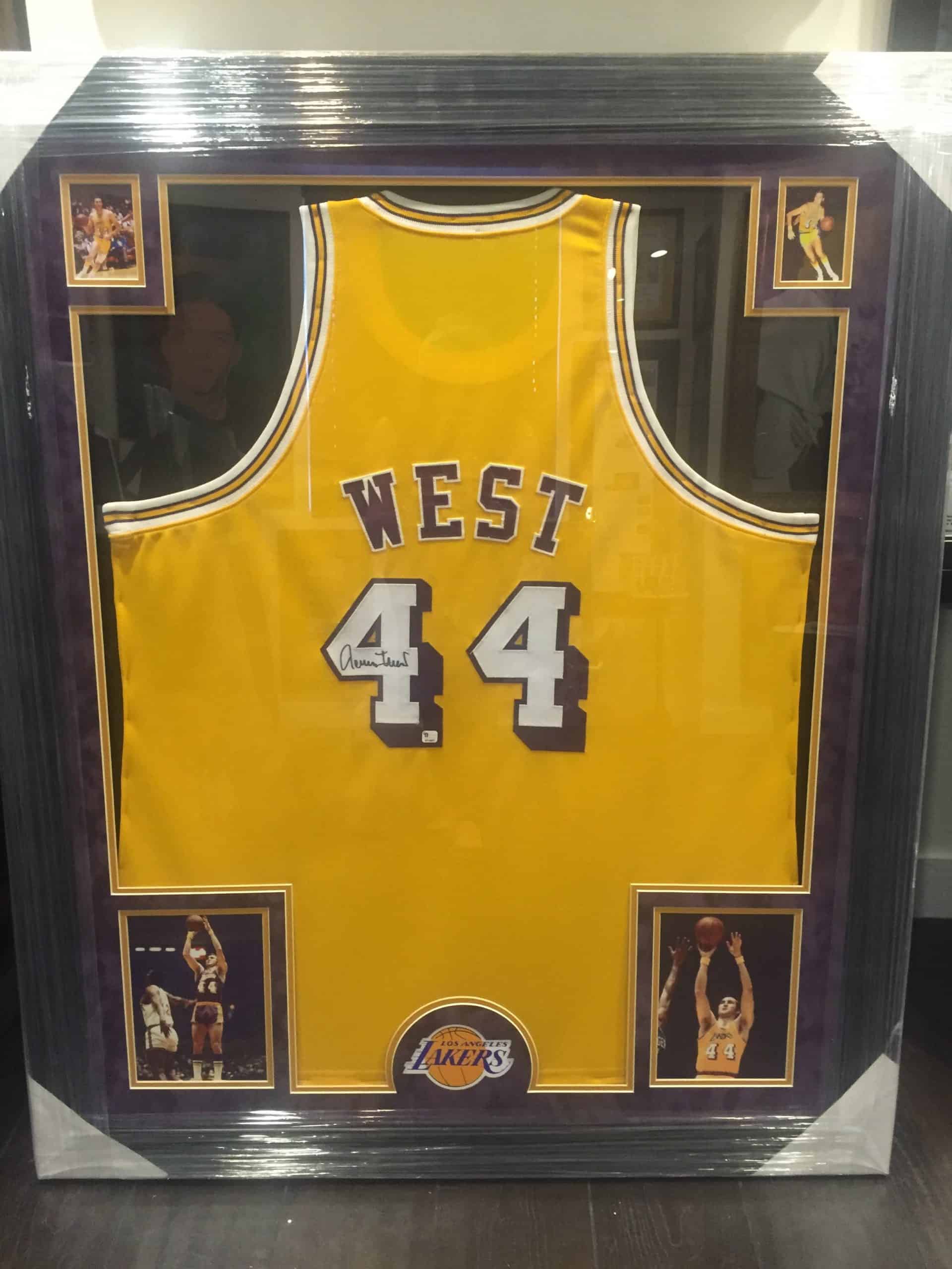 Jerry West Autographed and Framed Gold Lakers Jersey